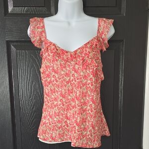 Ann Taylor Pink Floral Ruffle Sleeveless Camisole
